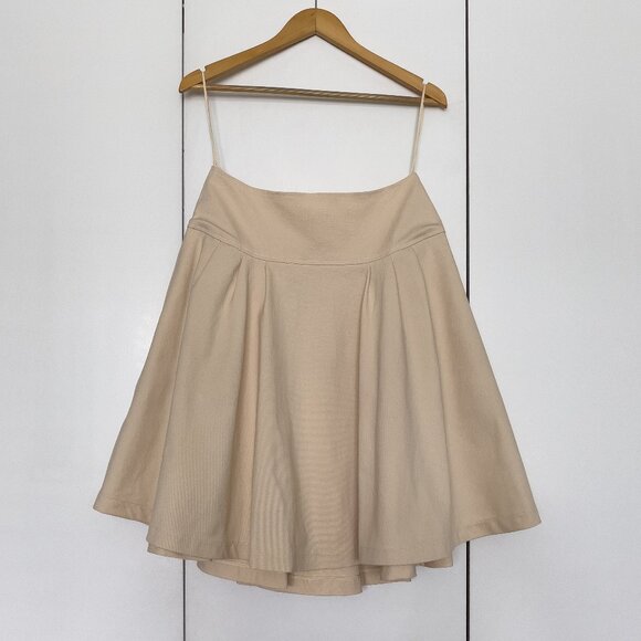 OSCAR DE LA RENTA Pleated A-Line Skirt, Beige, Size 10, Made In Italy - Picture 1 of 8